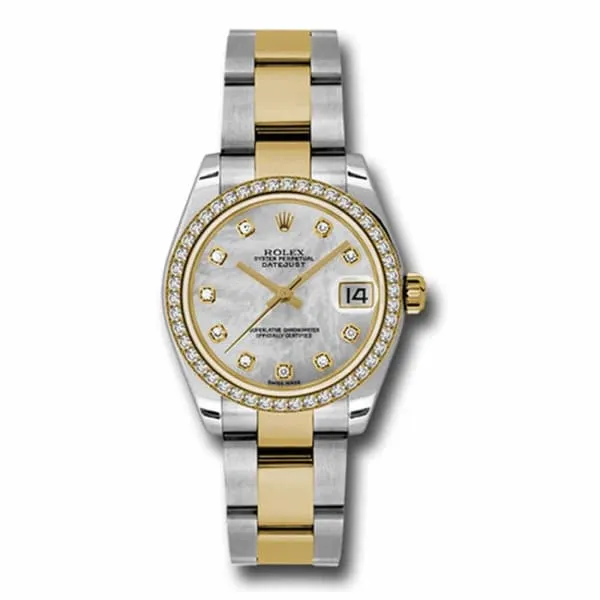 Rolex Datejust 31mm - Ref: 178383 mdo - White Mother of Pearl Diamond Dial & Diamond Bezel, Two Tone Stainless Steel & 18K Yellow Gold Oyster Bracelet Women's Watch