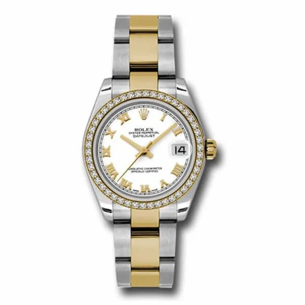 Rolex Datejust 31mm - Ref: 178383 wro - White Roman Dial & Diamond Bezel, Two Tone Stainless Steel & 18K Yellow Gold Oyster Bracelet Women's Watch