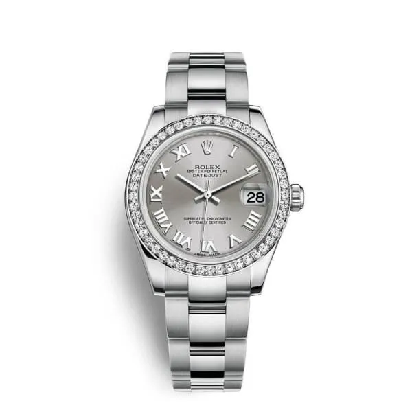 Rolex Datejust 31mm - Ref: 178384-0021 - Rhodium Grey Dial & Diamond Bezel, Stainless Steel Oyster Bracelet Women's Watch