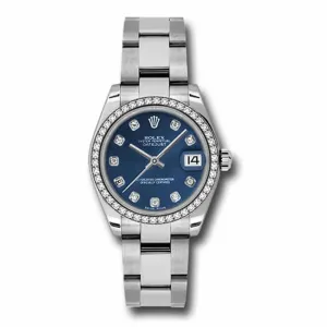 Rolex Datejust 31mm - Ref: 178384-0067 - Blue Dial & Diamond Bezel, Stainless Steel Oyster Bracelet Women's Watch