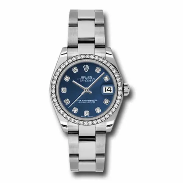 Rolex Datejust 31mm - Ref: 178384-0067 - Blue Dial & Diamond Bezel, Stainless Steel Oyster Bracelet Women's Watch