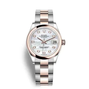 Rolex Datejust 31mm - Ref: 278241-0025 - White Mother of Pearl Diamond Dial, Two Tone Stainless Steel & 18K Rose Gold Oyster Bracelet Women's Watch