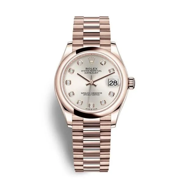Rolex Datejust 31mm - Ref: 278245-0038 - Silver Diamond Dial, 18K Rose Gold Presidential Bracelet Women's Watch