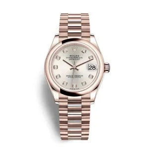 Rolex Datejust 31mm - Ref: 278245-0038 - Silver Diamond Dial, 18K Rose Gold Presidential Bracelet Women's Watch