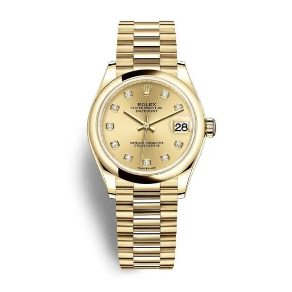 Rolex Datejust 31mm - Ref: 278248-0014 - Champagne Diamond Dial, 18K Yellow Gold Presidential Bracelet Women's Watch