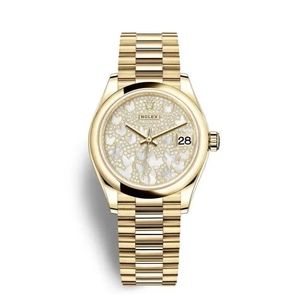 Rolex Datejust 31mm - Ref: 278248-0022 - White Mother of Pearl Dial, 18K Yellow Gold President Bracelet Women's Watch