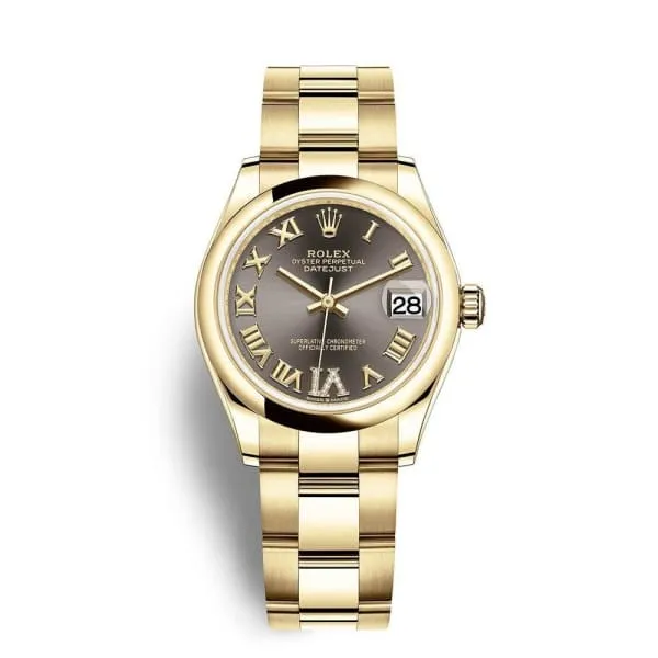 Rolex Datejust 31mm - Ref: 278248-0031 - Grey Roman Diamond Dial, 18K Yellow Gold Oyster Bracelet Women's Watch