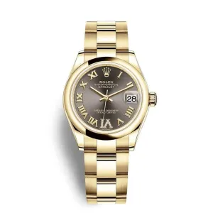 Rolex Datejust 31mm - Ref: 278248-0031 - Grey Roman Diamond Dial, 18K Yellow Gold Oyster Bracelet Women's Watch