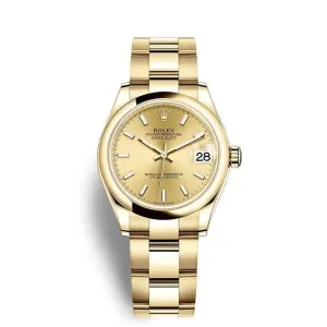 Rolex Datejust 31mm - Ref: 278248-0039 - Champagne Dial, 18K Yellow Gold Oyster Bracelet Women's Watch