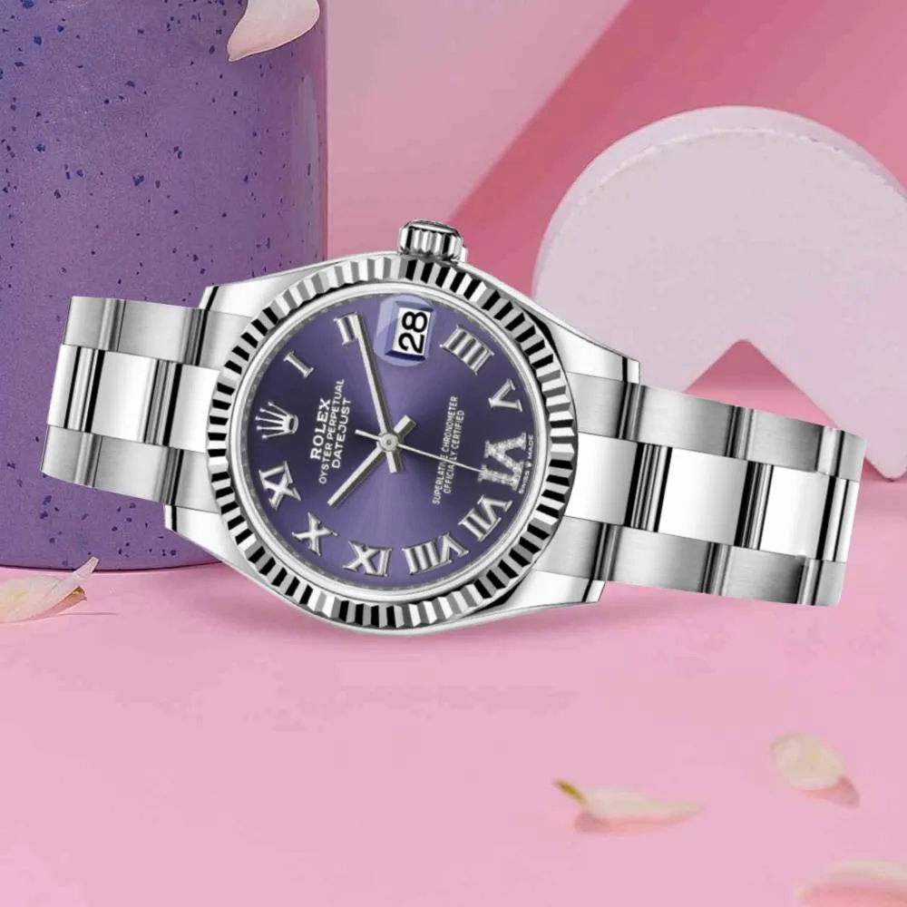 Rolex Datejust 31mm - Ref: 278274-0025 - Aubergine Purple Roman Diamond Dial, Stainless Steel Oyster Bracelet Women's Watch