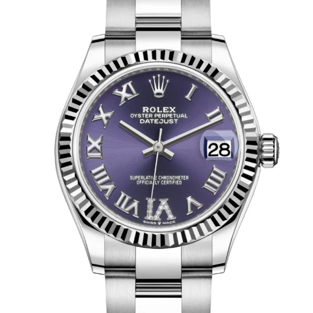Rolex Datejust 31mm - Ref: 278274-0025 - Aubergine Purple Roman Diamond Dial, Stainless Steel Oyster Bracelet Women's Watch