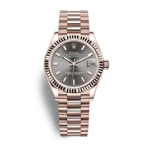 Rolex Datejust 31mm - Ref: 278275-0027 - Slate Dark Grey Stick Dial, 18K Rose Gold President Bracelet Women's Watch