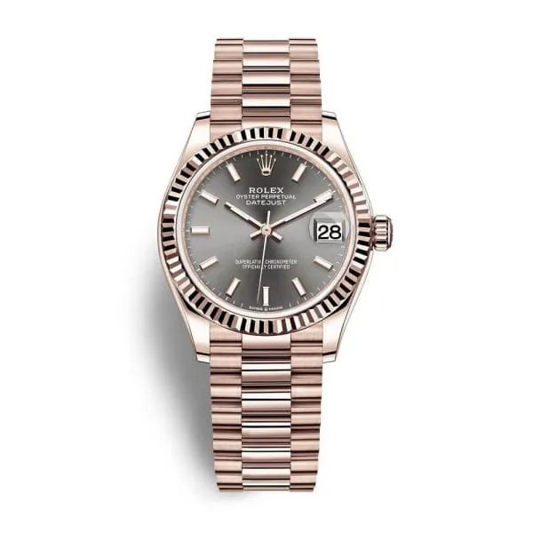 Rolex Datejust 31mm - Ref: 278275-0027 - Slate Dark Grey Stick Dial, 18K Rose Gold President Bracelet Women's Watch
