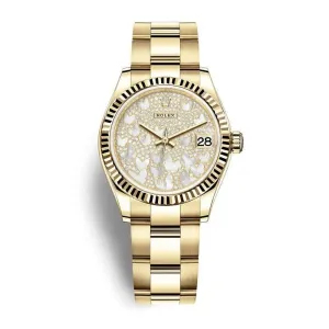 Rolex Datejust 31mm - Ref: 278278-0021 - Mother of Pearl Butterfly Diamond Pave Dial, 18K Yellow Gold Oyster Bracelet Women's Watch