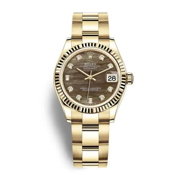 Rolex Datejust 31mm - Ref: 278278-0037 - Black Mother of Pearl Diamond Dial, 18K Yellow Gold Oyster Bracelet Women's Watch
