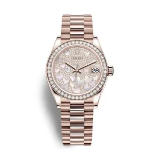 Rolex Datejust 31mm - Ref: 278285rbr-0010 - White Mother of Pearl Dial & Diamond Bezel, 18K Rose Gold President Bracelet Women's Watch