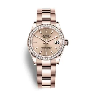Rolex Datejust 31mm - Ref: 278285rbr-0017 - Rose Dial & Diamond Bezel, 18K Rose Gold Oyster Bracelet Women's Watch