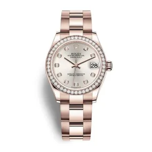 Rolex Datejust 31mm - Ref: 278285rbr-0019 - Silver Diamond Dial & Diamond Bezel, 18K Rose Gold Oyster Bracelet Women's Watch