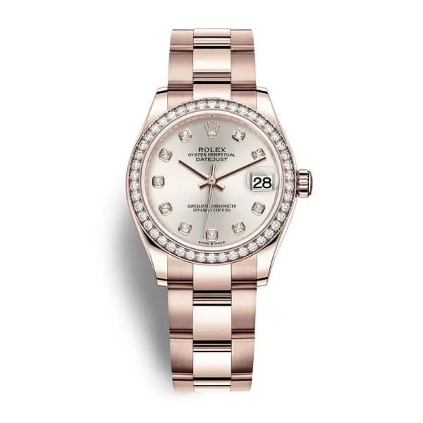 Rolex Datejust 31mm - Ref: 278285rbr-0019 - Silver Diamond Dial & Diamond Bezel, 18K Rose Gold Oyster Bracelet Women's Watch