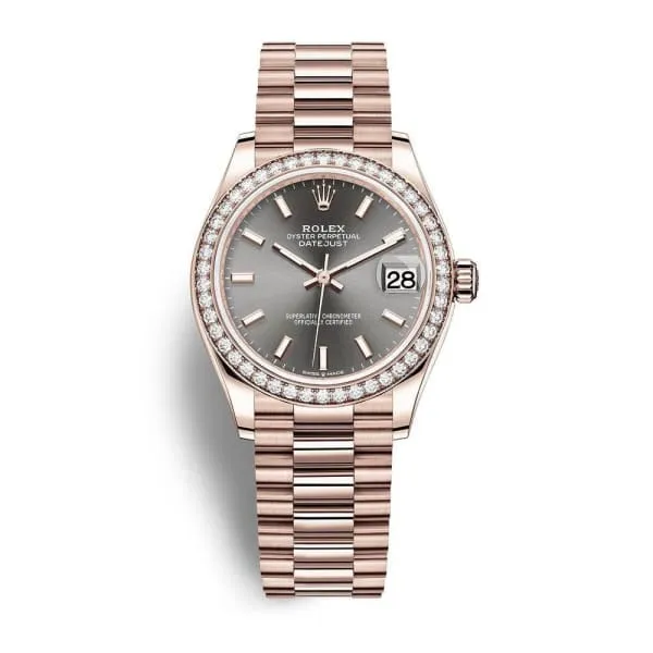 Rolex Datejust 31mm - Ref: 278285rbr-0021 - Slate Dark Grey Stick Dial, 18K Rose Gold President Bracelet Women's Watch