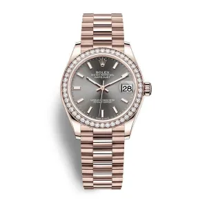 Rolex Datejust 31mm - Ref: 278285rbr-0021 - Slate Dark Grey Stick Dial, 18K Rose Gold President Bracelet Women's Watch