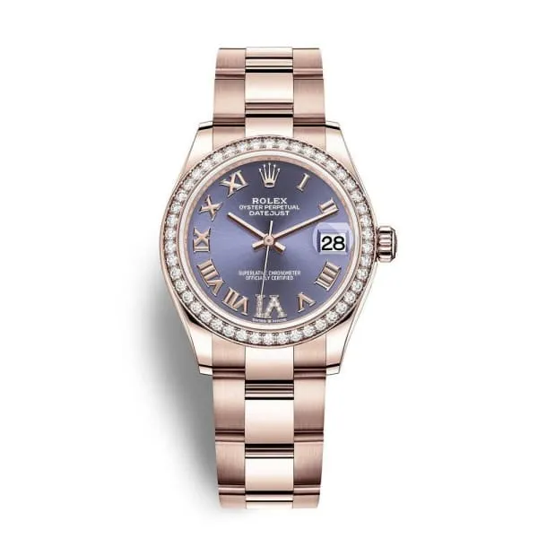 Rolex Datejust 31mm - Ref: 278285rbr-0022 - Aubergine Purple Dial & Diamond Bezel, 18K Rose Gold Oyster Bracelet Women's Watch