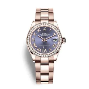 Rolex Datejust 31mm - Ref: 278285rbr-0022 - Aubergine Purple Dial & Diamond Bezel, 18K Rose Gold Oyster Bracelet Women's Watch
