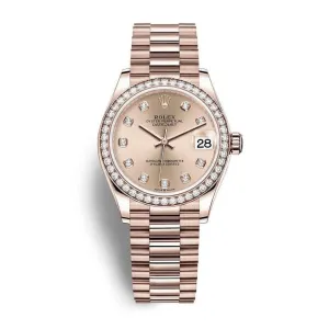 Rolex Datejust 31mm - Ref: 278285rbr-0025 - Champagne Diamond Dial & Diamond Bezel, 18K Rose Gold President Bracelet Women's Watch