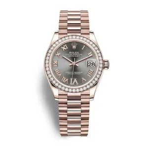 Rolex Datejust 31mm - Ref: 278285rbr-0027 - Slate Dark Grey Roman Diamond Dial & Diamond Bezel, 18K Rose Gold President Bracelet Women's Watch