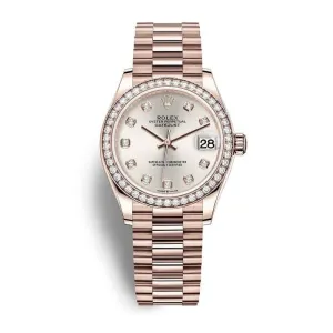 Rolex Datejust 31mm - Ref: 278285rbr-0030 - Silver Diamond Dial & Diamond Bezel, 18K Rose Gold President Bracelet Women's Watch