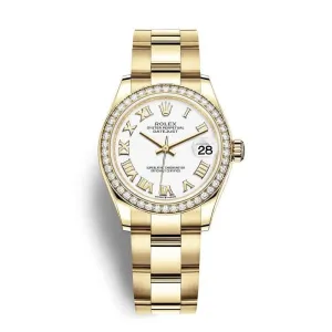 Rolex Datejust 31mm - Ref: 278288rbr-0008 - White Roman Dial & Diamond Bezel, 18K Yellow Gold Oyster Bracelet Women's Watch