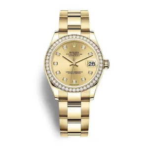 Rolex Datejust 31mm - Ref: 278288rbr-0012 - Champagne Diamond Dial & Diamond Bezel, 18K Yellow Gold Oyster Bracelet Women's Watch