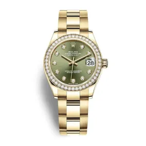 Rolex Datejust 31mm - Ref: 278288rbr-0014 - Olive Green Diamond Dial & Diamond Bezel, 18K Yellow Gold Oyster Bracelet Women's Watch