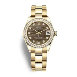 Rolex Datejust 31mm - Ref: 278288rbr-0031 - Black Mother of Pearl Diamond Dial & Diamond Bezel, 18K Yellow Gold Oyster Bracelet Women's Watch