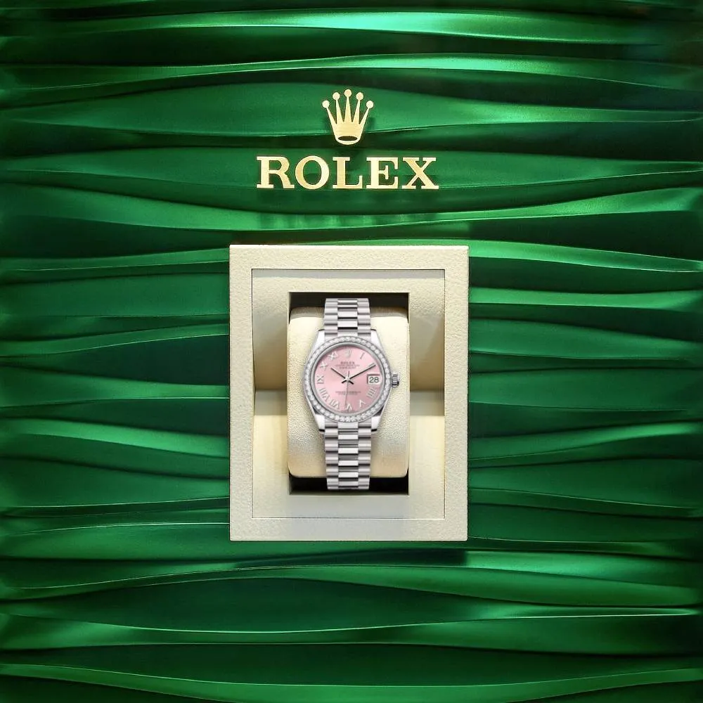 Rolex Datejust 31mm - Ref: 278289rbr-0016 - Pink Roman Dial & Diamond Bezel, 18K White Gold President Bracelet Women's Watch