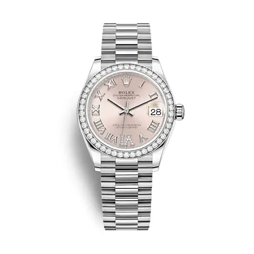 Rolex Datejust 31mm - Ref: 278289rbr-0018 - Pink Roman Diamond Dial & Diamond Bezel, 18K White Gold President Bracelet Women's Watch