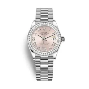 Rolex Datejust 31mm - Ref: 278289rbr-0018 - Pink Roman Diamond Dial & Diamond Bezel, 18K White Gold President Bracelet Women's Watch
