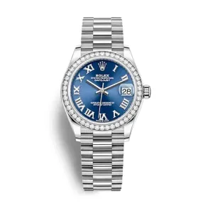 Rolex Datejust 31mm - Ref: 278289rbr-0023 - Blue Dial & Diamond Bezel, 18K White Gold Presidential Bracelet Women's Watch