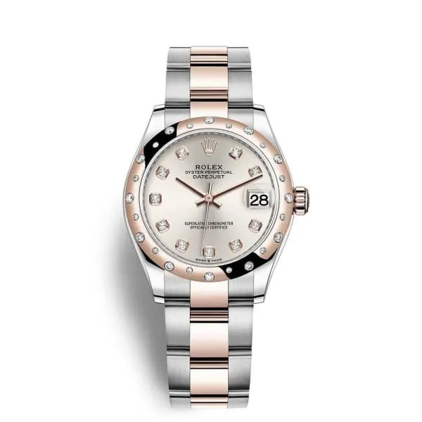 Rolex Datejust 31mm - Ref: 278341rbr-0015 - Silver Diamond Dial & Diamond Bezel, Two Tone Stainless Steel & 18K Rose Gold Oyster Bracelet Women's Watch