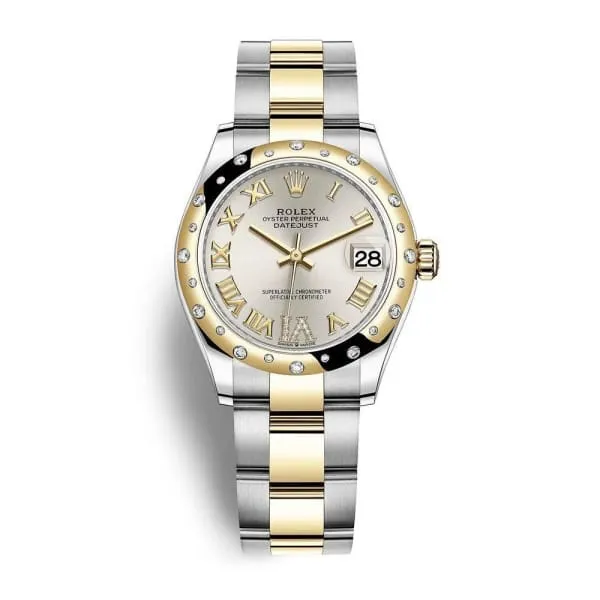 Rolex Datejust 31mm - Ref: 278343rbr-0003 - Silver Roman Diamond Dial & Diamond Bezel, Two Tone Stainless Steel & 18K Yellow Gold Oyster Bracelet Women's Watch