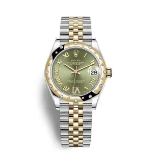 Rolex Datejust 31mm - Ref: 278343rbr-0016 - Olive Green Roman Diamond Dial & Diamond Bezel, Two Tone Stainless Steel & 18K Yellow Gold Jubilee Bracelet Women's Watch