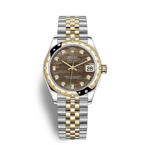 Rolex Datejust 31mm - Ref: 278343rbr-0024 - Black Mother of Pearl Diamond Dial & Diamond Bezel, Two Tone Stainless Steel & 18K Yellow Gold Jubilee Bracelet Women's Watch
