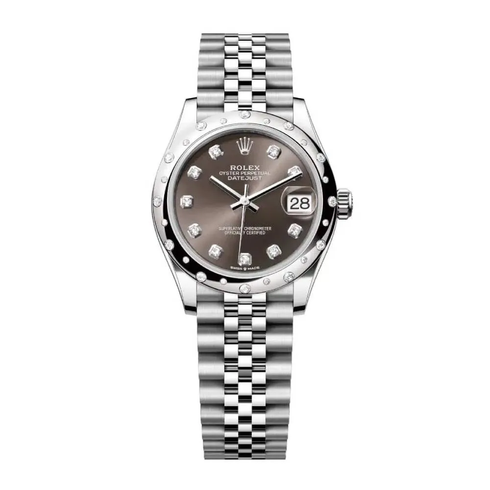 Rolex Datejust 31mm - Ref: 278344rbr-0008 - Dark Grey Diamond Dial & Diamond Bezel, Stainless Steel Jubilee Bracelet Women's Watch