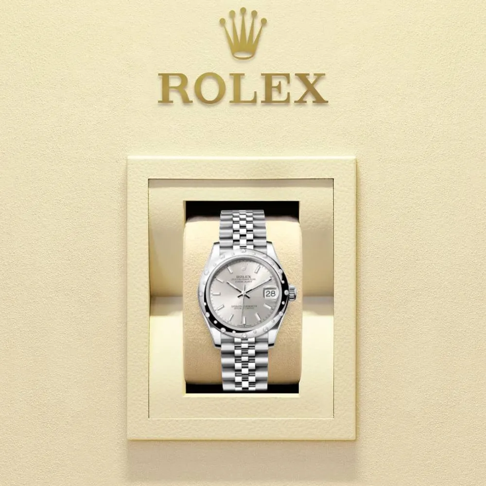 Rolex Datejust 31mm - Ref: 278344rbr-0014 - Silver Stick Dial & Diamond Bezel, Stainless Steel Jubilee Bracelet Women's Watch