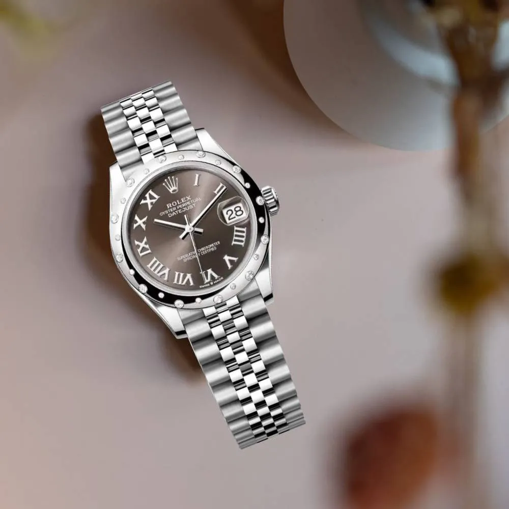 Rolex Datejust 31mm - Ref: 278344rbr-0024 - Dark Grey Roman Dial & Diamond Bezel, Stainless Steel Jubilee Bracelet Women's Watch