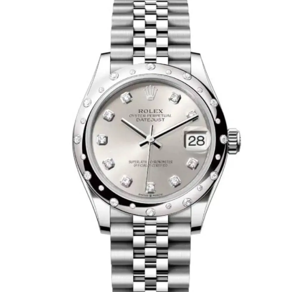 Rolex Datejust 31mm - Ref: 278344rbr-0032 - Silver Diamond Dial & Diamond Bezel, Stainless Steel Jubilee Bracelet Women's Watch