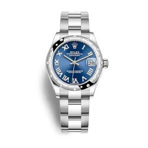 Rolex Datejust 31mm - Ref: 278344rbr-0035 - Blue Roman Dial & Diamond Bezel, Stainless Steel Oyster Bracelet Women's Watch