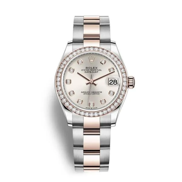 Rolex Datejust 31mm - Ref: 278381rbr-0015 - Silver Diamond Dial & Diamond Bezel, Two Tone Stainless Steel & 18K Rose Gold Oyster Bracelet Women's Watch