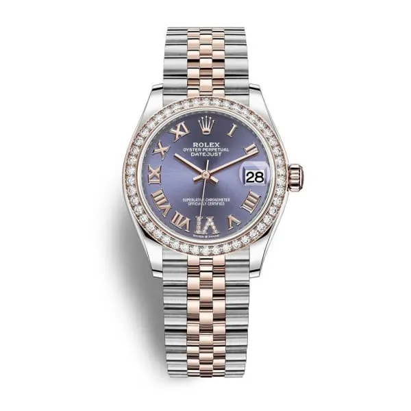 Rolex Datejust 31mm - Ref: 278381rbr-0020 - Aubergine Purple Roman Diamond Dial & Diamond Bezel, Two Tone Stainless Steel & 18K Rose Gold Jubilee Bracelet Women's Watch