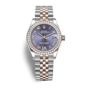 Rolex Datejust 31mm - Ref: 278381rbr-0020 - Aubergine Purple Roman Diamond Dial & Diamond Bezel, Two Tone Stainless Steel & 18K Rose Gold Jubilee Bracelet Women's Watch